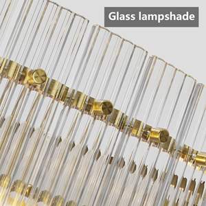 Lustre moderne en fer doré 37 pouces à 2 niveaux avec 8 lumières en cristal de verre à effet d'ondulation d'eau, suspension de luxe pour plafond haut, salle à manger, salon - Product Image 6