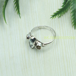 Bague en argent sterling 925 avec topaze bleue naturelle et citrine, bague de créateur faite à la main, plaquée, bijoux pour femmes, cadeau pour petite amie - Product Image 3