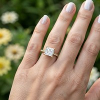 Bague de fiançailles de luxe 2 carats IGI en diamant de laboratoire taille princesse pour femme, avec halo caché et pavé, en or massif 14 carats, pour mariage et soirée