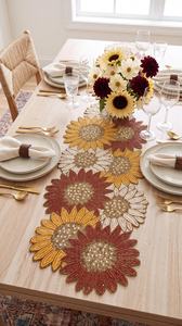 Camino de Mesa Bordado con Diseño Floral de Girasoles, Decoración Rústica para el Hogar, Lavable y Ligero - Product Image 5