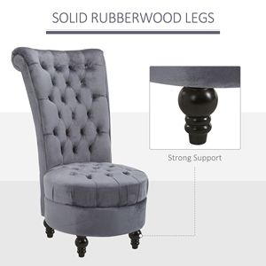 Poltrona Retrò Senza Braccioli con Schienale Alto, Rivestimento in Lana Grigia e Tessuto PU, Seduta Trapuntata per Soggiorno, Sala da Pranzo, Camera da Letto e Uso Commerciale - Product Image 4