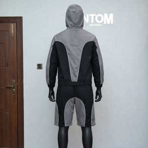 Fabricantes de ropa OEM, conjunto de chaqueta cortavientos y pantalones cortos de poliéster y nailon impermeables personalizados con cremallera. - Product Image 4