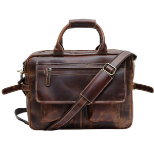 Porte-documents classique unisexe en cuir pleine fleur, grand format, imperméable, pour ordinateur portable, idéal pour le bureau, sac à bandoulière, monogramme - Product Image 1