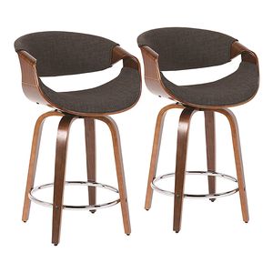 Ensemble de 2 tabourets de bar Curvini, style moderne du milieu du siècle, en bois de noyer et tissu anthracite - Product Image 1