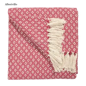 红色扔毯fpr卧室小钻石设计波西米亚装饰100% 棉编织扔卧室装饰扔
