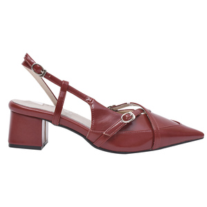 Ann'S Patent Leather Pointed Toe Slingback <b>Pumps</b> With X-Strap Buckle Med Heel Solid Red All Seasons - Product Image 2