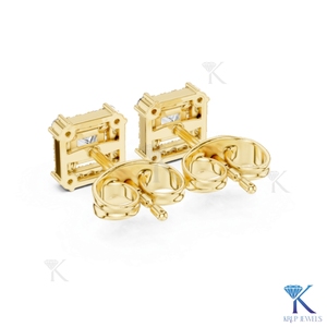 Lab Grown Diamond Princess Cut Halo <b>Stud</b> Earrings 14K 18K Solid Gold Square Fine Women Jewelry Bridal Anniversary Gift - Product Image 6