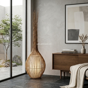 Lámpara de Pie LED Moderna Bawang, Pequeña, de Bambú Natural, con Pantalla Amarilla, para Sala de Estar, Dormitorio, Hotel, Decoración de Interiores - Product Image 6