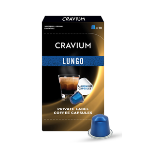Capsules de café Lungo à marque privée, compatibles, doux et caféinés, 10 capsules par boîte - Product Image 1