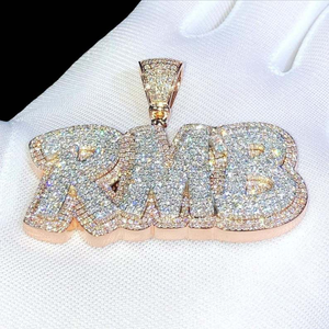 Pendentif personnalisé en moissanite Elite, en argent 925 plaqué rhodium, collier statement hip-hop serti de pierres, bijoux fins unisexes - Product Image 6