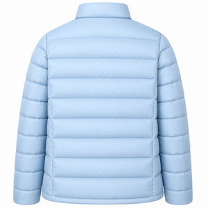 <b>Men's</b> Light Blue Down Puffer <b>Jacket</b> Stand Collar Zipper Closure Casual Winter Windproof Regular Fit Thin Quilted Coat - Product Image 5
