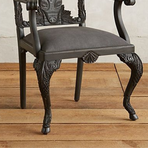Luxury Handcrafted Solid Wood <b>Dining</b> <b>Armchair</b> Ornate Deer Head Carving Matte Black Upholstered Seat - Product Image 4