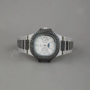 Reloj de Lujo Unisex de Acero Inoxidable con Diamantes Blancos y Negros, Moissanita, Esfera con Incrustaciones Completas, Movimiento Mecánico ETA - Product Image 3