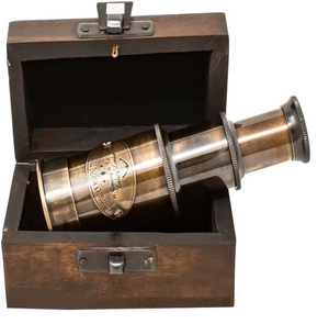 Telescopio de vidrio espía de latón de mano para niños, decoración náutica, regalo pirata en caja de madera para telescopio y binoculares para niños - Product Image 4