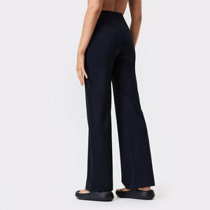 Women's High Waist Wide Leg Pants Solid Black Knitted Spandex Polyester Casual Loose Fit Full Length Elastic Waist Spring Style - Product Image 5