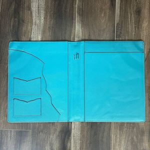 Carpeta de archivos de nuevo compendio de cuero de ante turquesa de puntada de arranque personalizada, organizador de documentos, carpetas de cuero genuino - Product Image 6