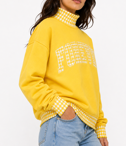 Sweat-shirt à col roulé pour femme, personnalisé OEM, en coton respirant, patchwork à pois et carreaux, grande taille, décontracté - Product Image 2