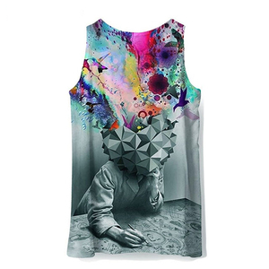 Cotton Tank Top Women's Sublimation Tank Top Black White Abstract Print Knitted Polyester Quick Dry Casual Summer Wear - Product Image 2