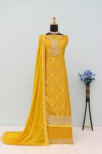 Elegante Viscosa Jacquard Shalwar Kameez Santoon Bottom Chinon Seda Dupatta Con Multi-Hilo Jari Bordado Invierno Indio - Product Image 4