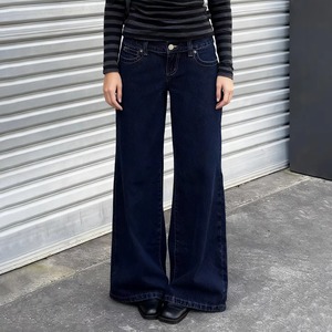 Blue Vintage Low Waist Skinny Denim <b>Jeans</b> Patchwork Woven Custom Logo Breathable Button for Wash - Product Image 1