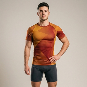 เสื้อกีฬาผู้ชายแบบสั่งทำ OEM แขนสั้นรัดรูป กระชับรูปร่าง เหมาะสำหรับออกกำลังกาย ยืดหยุ่นได้ดี ใช้สำหรับเล่นกีฬาในยิมและออกกำลังกาย - Product Image 1