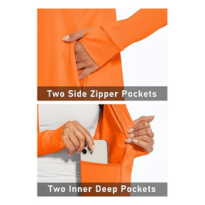 Women Solid Color Full Sleeve <b>Zipper</b> Yoga Jacket Stand Neck Breathable Activewear <b>Top</b> Orange - Product Image 3