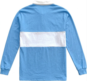 Polo à manches longues en coton tricoté, style rugby, coloris bleu ciel et blanc, coupe color block, respirant, vêtements de mode. - Product Image 2