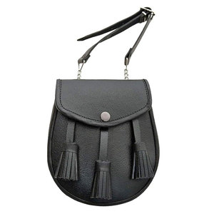 Medieval Plain Vegan Sporran Leather <b>Pouch</b> with Tassels Scottish Kilt Sporran with Chain Belt for <b>Men</b> - Product Image 2