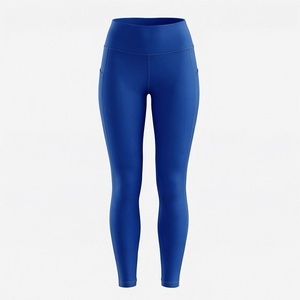 High Waist <b>Women's</b> Yoga <b>Leggings</b> Full Length Solid Blue Seamless Knitted Stretch Breathable Comfortable Sporty Style - Product Image 1