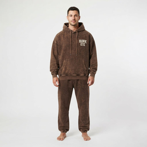 Conjunto Deportivo de Dos Piezas para Hombre, Estilo Oversize, Lavado Ácido, Sudadera con Hombros Caídos, Bolsillo Canguro, Cordón Ajustable, Pantalones Jogger a Juego - Product Image 4
