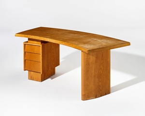Ce bureau au design architectural moderne et unique présente une esthétique asymétrique, des pieds cylindriques et 3 rangements. - Product Image 2