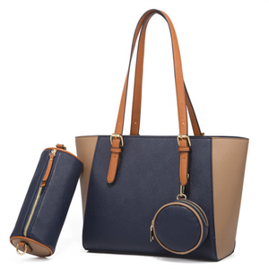 Color Block PU Leather Tote Bag Set Women's Shoulder Handbag Crossbody Purse with Pouch and <b>Coin</b> <b>Case</b> for Daily Travel - Product Image 1