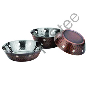 Round <b>Bread</b> <b>Basket</b> Single Wall Hammered with Outside Dark Brown Shade Color Design Stainless Steel - Product Image 1