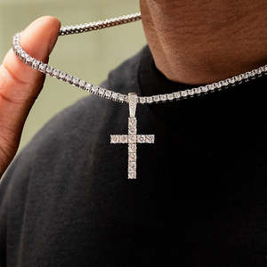Collier pendentif croix en argent sterling 925 avec moissanite, chaîne à maillons, bijoux religieux pour homme et femme, cadeau - Product Image 5
