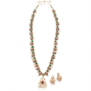 Luxury Gold Plated <b>Pearl</b> Semi Bridal <b>Necklace</b> and Earring <b>Set</b> - Product Image 1