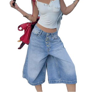 Shorts en jean taille haute pour femme, coupe ample, ourlet retroussé, prix raisonnable - Product Image 1