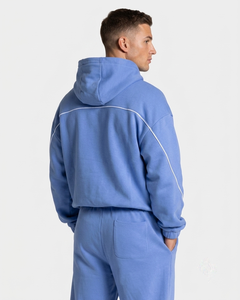 Sweat-shirt à capuche pour homme OEM, bleu azur avec détails contrastés, décontracté, surdimensionné, en molleton premium, pull à capuche pour homme - Product Image 2