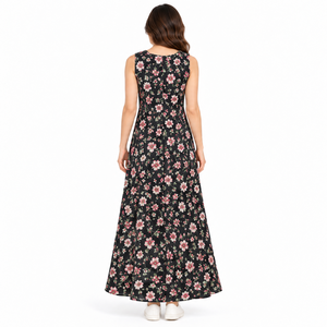 Women's <b>Black</b> Floral <b>Maxi</b> <b>Dress</b> Sleeveless Round Neck A-Line Casual Summer <b>Long</b> <b>Dress</b> Wholesale OEM ODM Fashion Apparel Supplier - Product Image 6