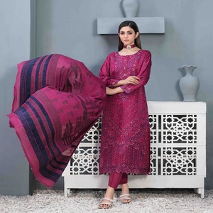 Ensemble Kurta pour femmes-Vente entière Pakistan et indien Costumes en viscose trois pièces par Tawakkal Salwar Kameez Dupata robe indienne - Product Image 5