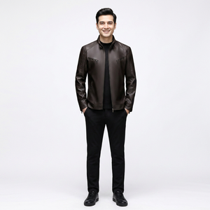 Clush 100% Cowhide <b>Leather</b> Streetwear <b>Jacket</b> for <b>Men</b> Winter Season Custom Made Quick Dry Waterproof OEM Stand Collar Zipper - Product Image 2