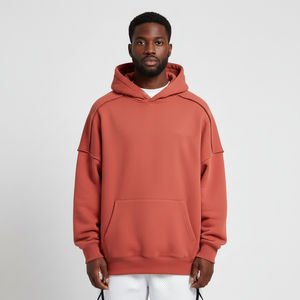 Pulls à capuche basiques pour hommes en molleton 100 % coton, coupe oversize, épais, pour l'hiver, personnalisables avec impression en relief, vente en gros - Product Image 3