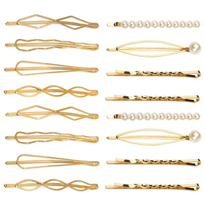 Barrettes à cheveux géométriques dorées avec perle pour femmes, pour les fêtes et l'usage quotidien, 6*3.5cm, Hemasa Fashions - Product Image 5
