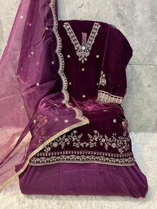 Collection Hiver Exclusive Velours Lourd Shalwar Kameez Bas Santoon Doux et Filet Fantaisie Dupatta Style Indien Taille 6XL - Product Image 2