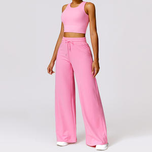 Ensemble de yoga sans couture 2 pièces pour femme, anti-rides, respirant, imperméable, séchage rapide, logo personnalisé, couleur contrastée, fermeture à cordon - Product Image 5