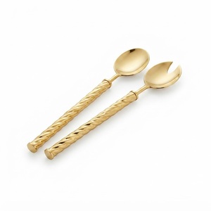 Juego de Servidores de Ensalada de Acero Inoxidable con Diseño de Palmera, Acabado Dorado Decorativo, Cuchara y Tenedor de Servir con Mango de Latón, Utensilios para el Hogar - Product Image 2