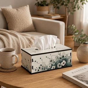Floral Wooden Tissue Box Cover Tabletop Napkin Holder Custom Printed Decorative Tissue Case for Living Room Car - Product Image 1