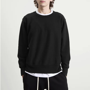 เสื้อสเวตเชิ้ตคอกลมโอเวอร์ไซส์สีพื้นสำหรับผู้ชาย สีดำ ขายส่ง ผลิตจากผ้าฝ้ายถัก สวมใส่สบาย สไตล์สตรีทแวร์ สำหรับฤดูใบไม้ร่วงและฤดูหนาว - Product Image 1