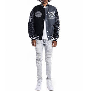 Embroidery Coated Stand Collar Customised Leather Sleeve Men's Varsity <b>Jacket</b> Best Selling High Street Plain Dyed <b>Jackets</b> - Product Image 6
