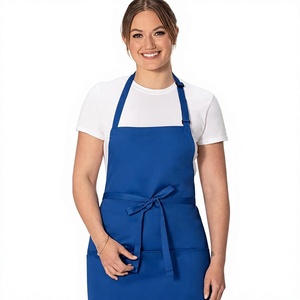 Delantal Azul con Bolsillos y Cierre de Lazo, Uniforme para Mujer de Restaurante o Bar, 100% Poliéster Tejido - Product Image 1