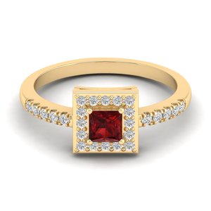 Bague REYES de haute qualité en or massif 14 carats, pierre précieuse grenat rouge taille princesse 0,31 carat avec halo de diamants, pour femme, bijoux fins - Product Image 6